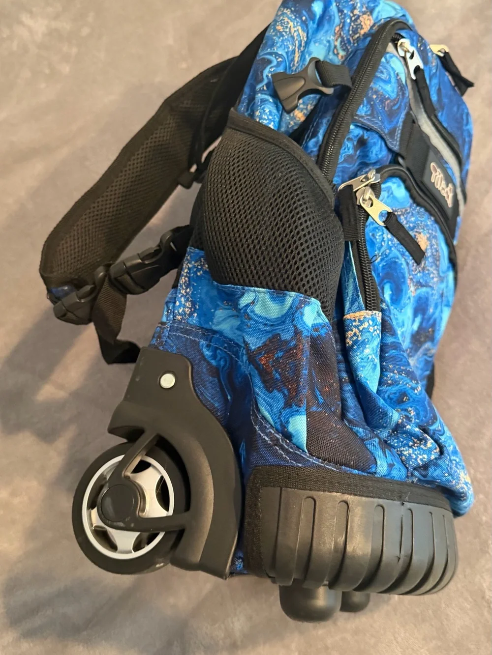 Kids Rolling Backpack Trolley in Blue Marble by